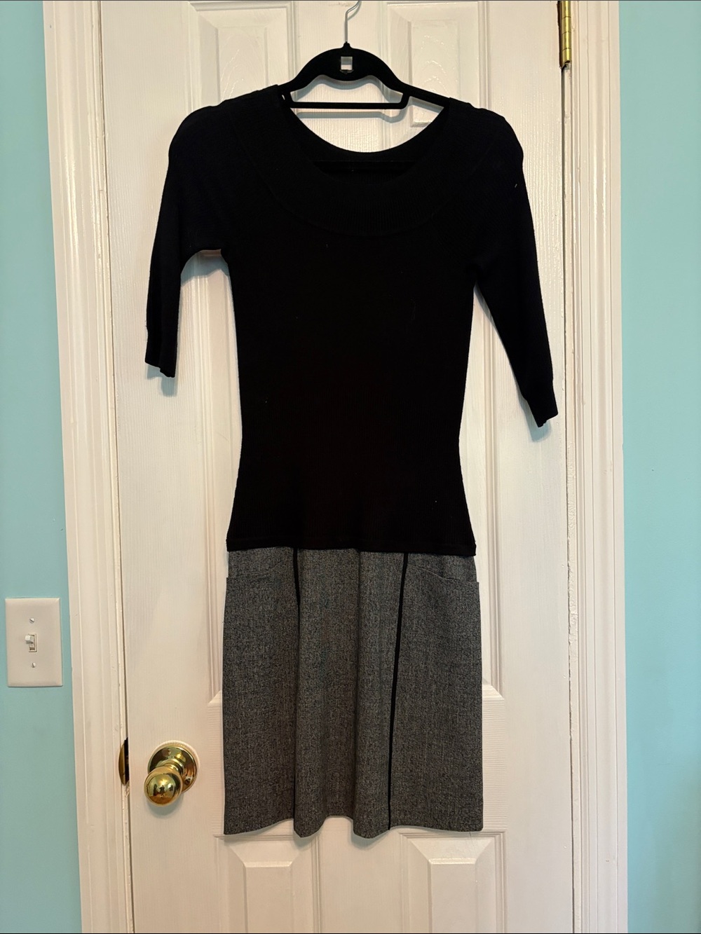 White House Black Market Black & Gray Knit Pleated Dress